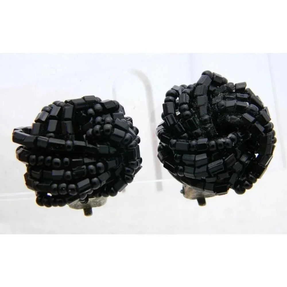 Vintage Italy Made Gold Tone Glass Black Seed Bead